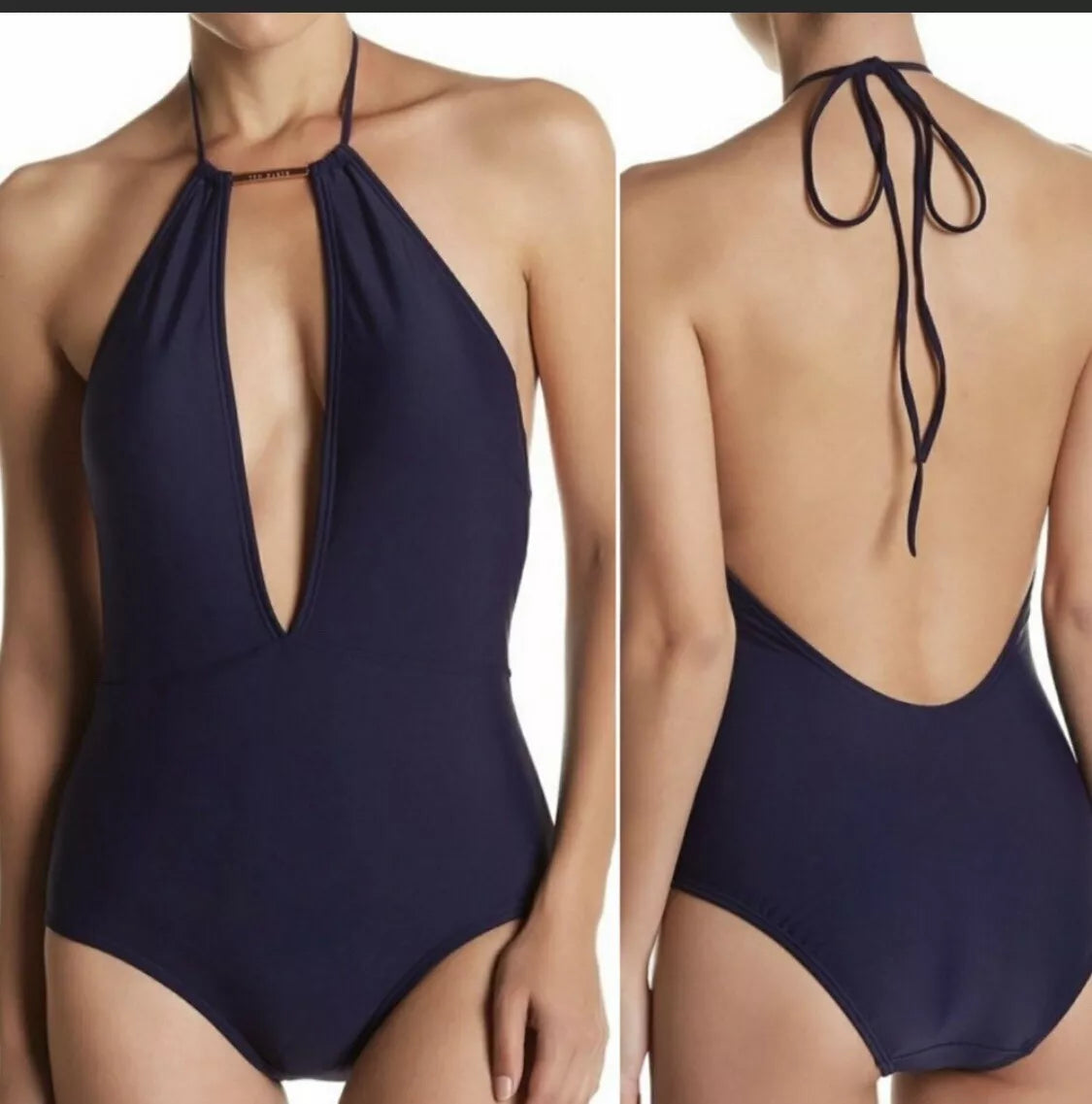 Ted Baker Halter Swimsuit Pikaa One Piece Navy Blue Bathing Suit MSRP $149